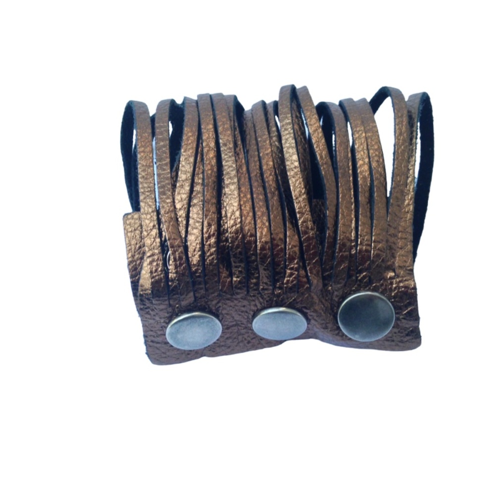 Leather Metallic Copper Colored Fringe Bracelet - Picture 7 of 7